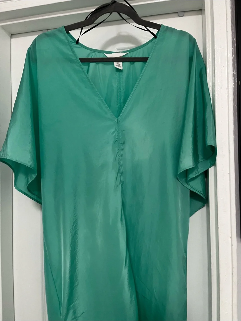 NWOT H&M Teal V-Neck Flowing Satin lad Midi Dress/Beach Cover-Up - Picture 4 of 5